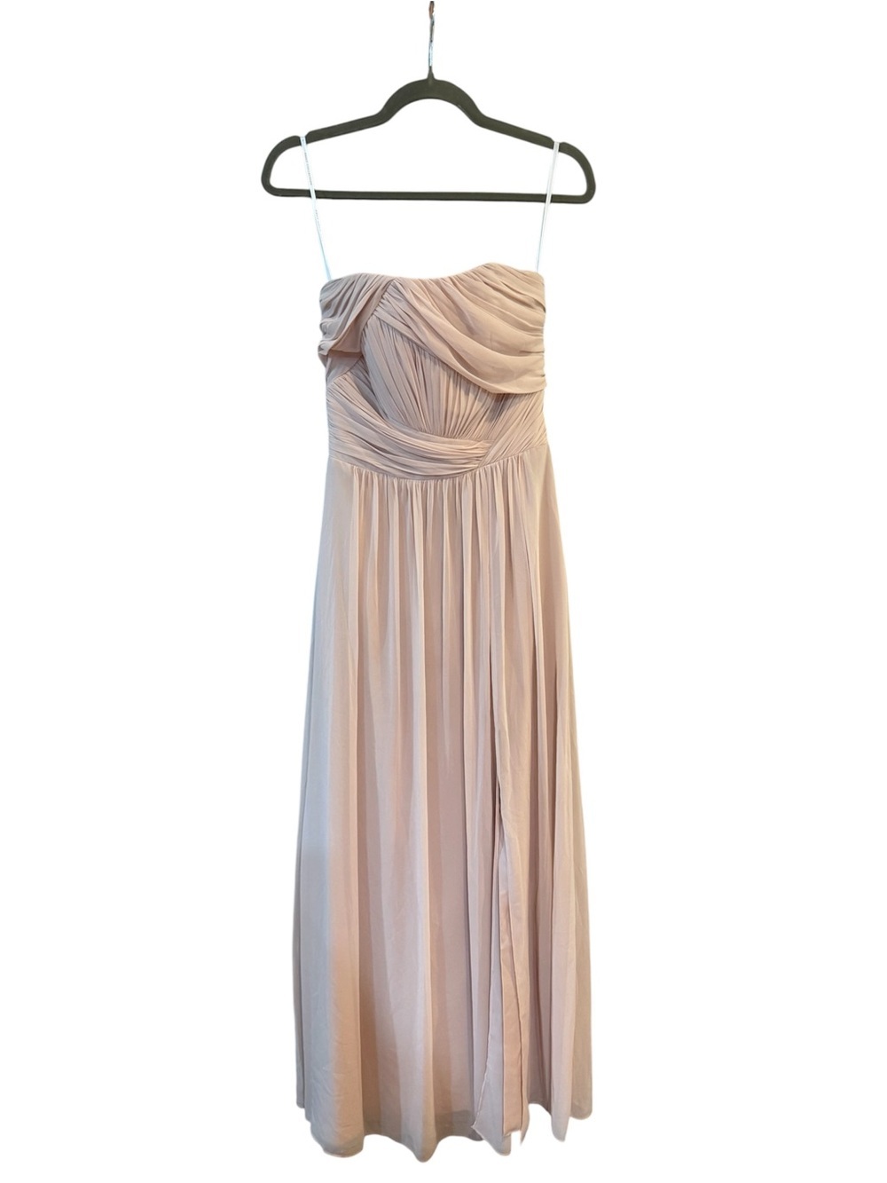 Dessy Collection Strapless Blush romantic Wedding guest long bridesmaid dress 4